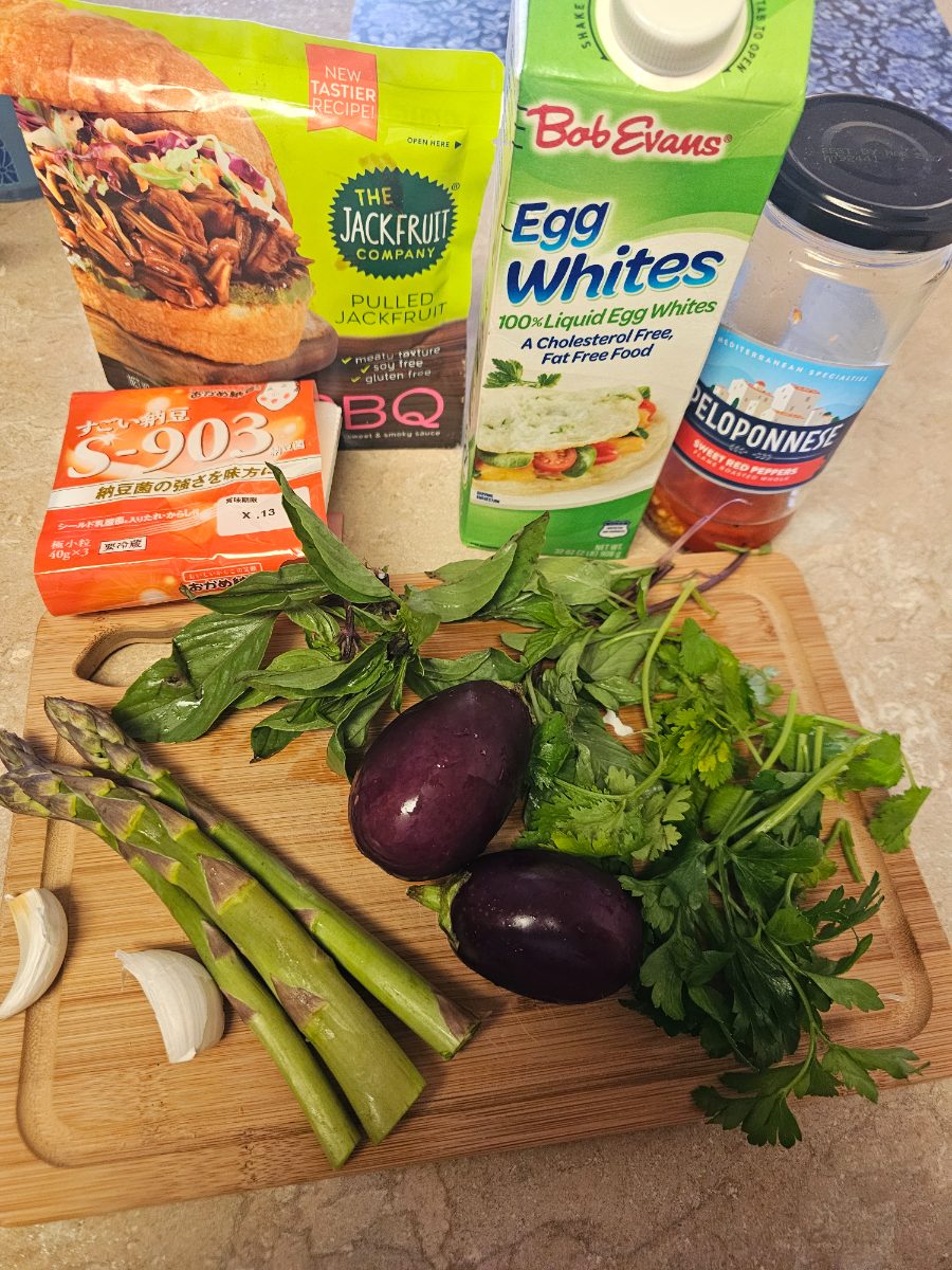 Ingredients for Egg White Vegetable Souffle with Natto, Avocado and Golden Berries