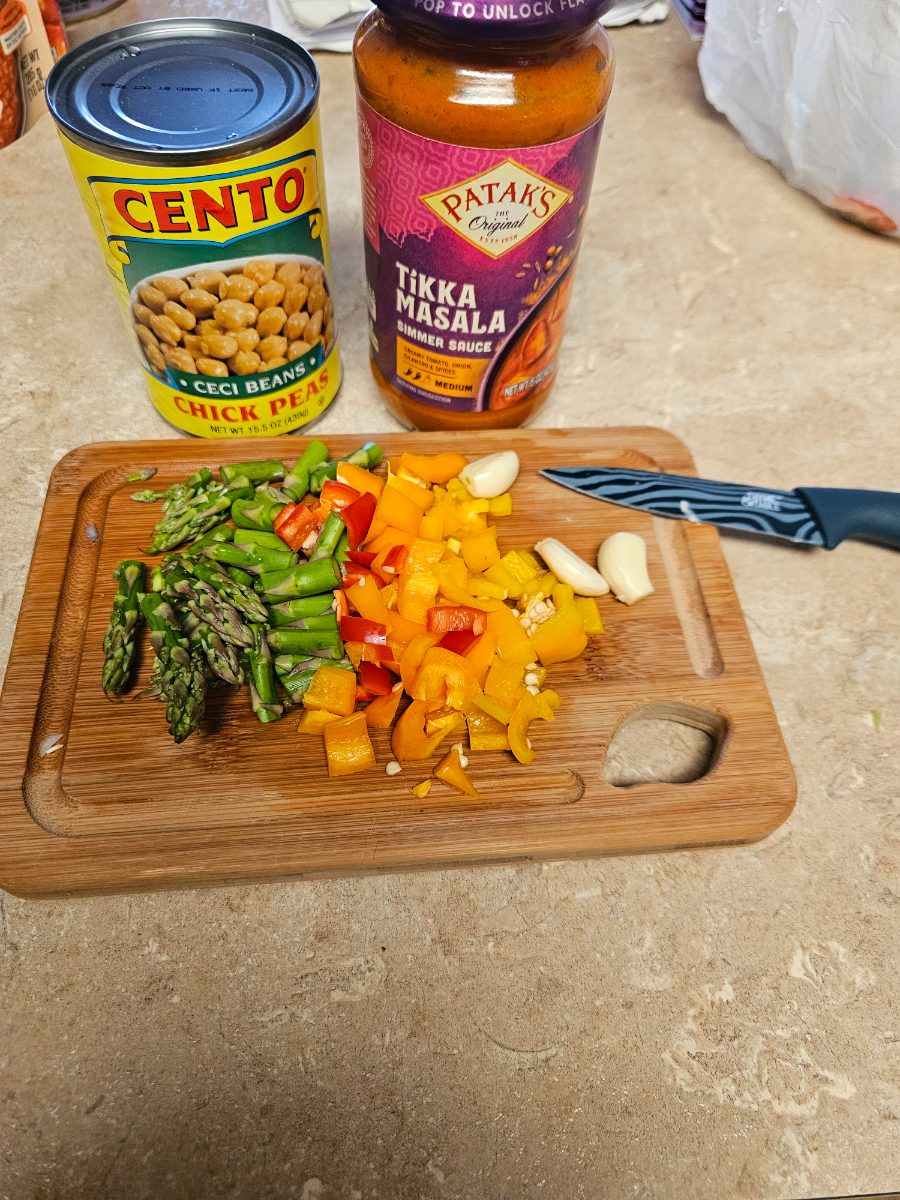 Ingredients for Tofu and Chickpea Tikka Masala over Basmati Rice